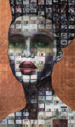 Oil paint & used computer disks on wood | 150x90cm | 2011