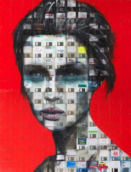 Oil paint & used computer disks on wood | 141x108cm | 2011